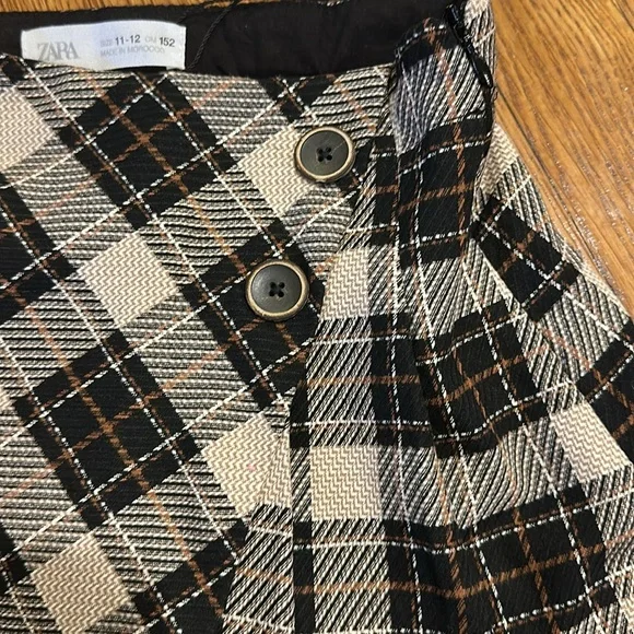 Zara girls NWT argyle pleated skirt - cream and black size 11/12 - Picture 3 of 4